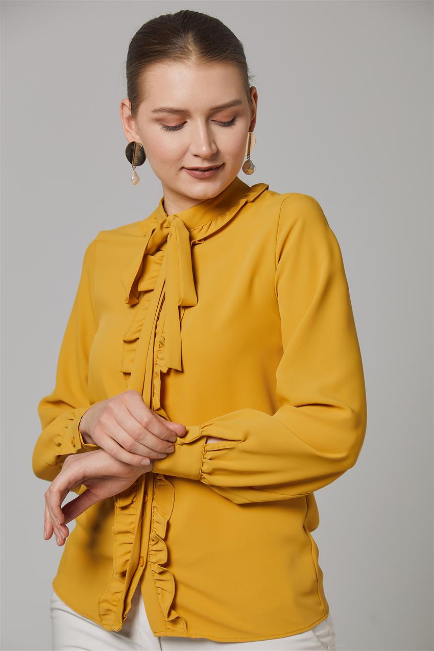 Saffron frilled collar binding shirt