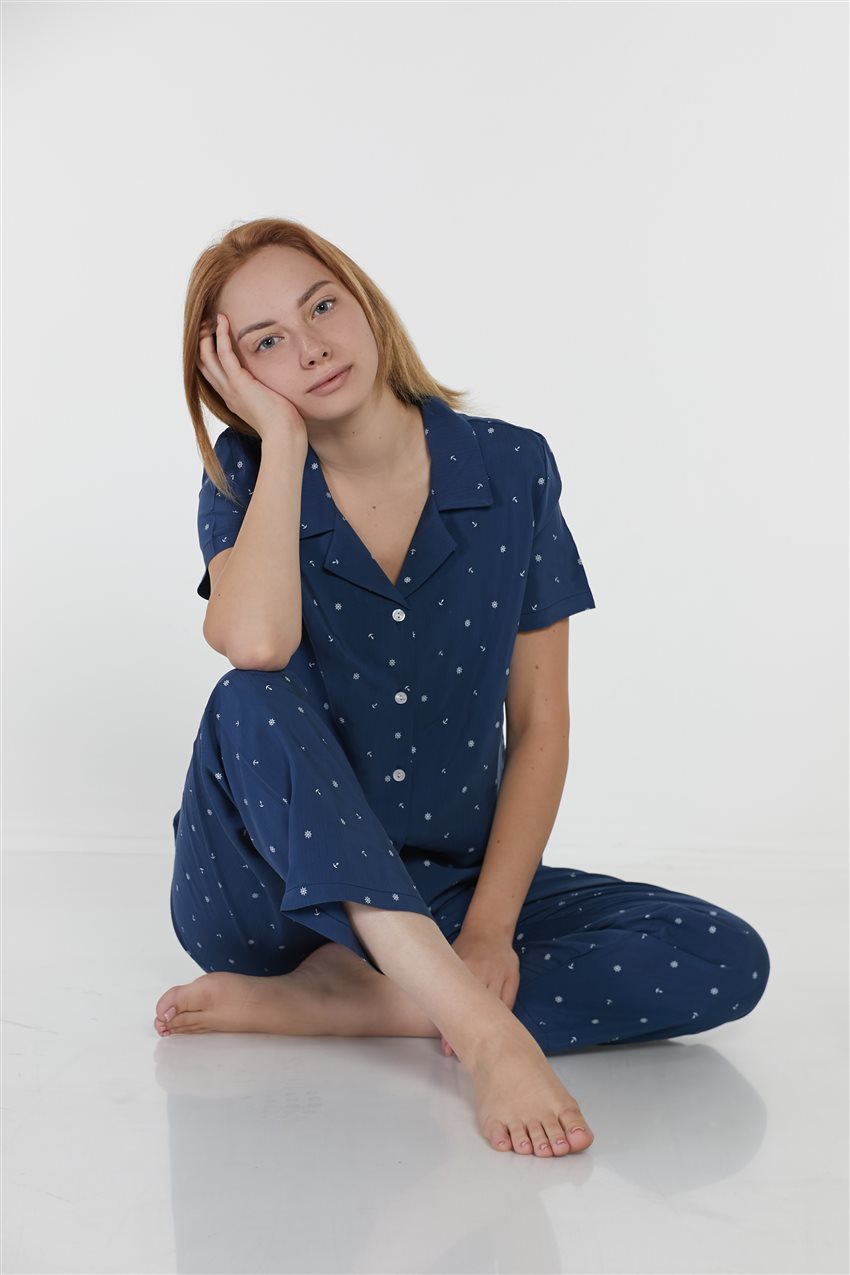 Mini Desenli Mavi Pijama Takımı