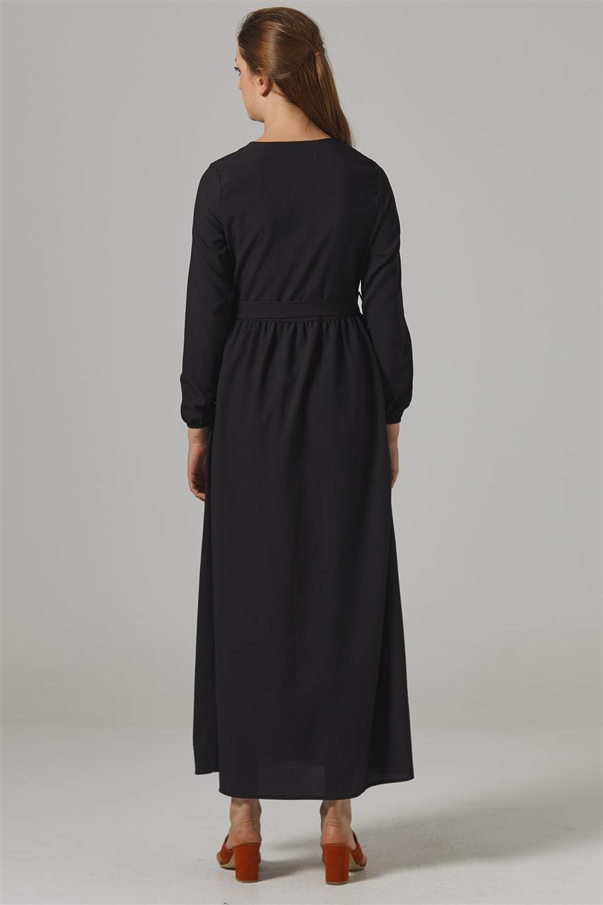 Beli Büzgülü Siyah Elbise UA-0S1044-01