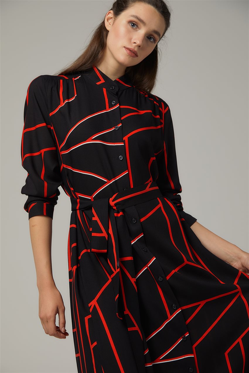 Elbise-Sıyah-Kırmızı 20Y1002-01-34