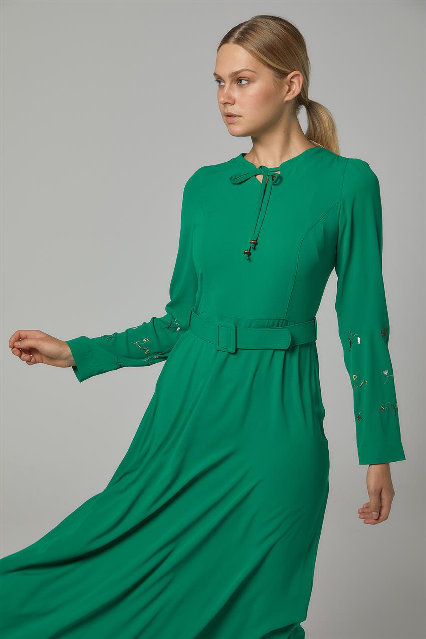 Yaka Bağcıklı Açık Yeşil Elbise