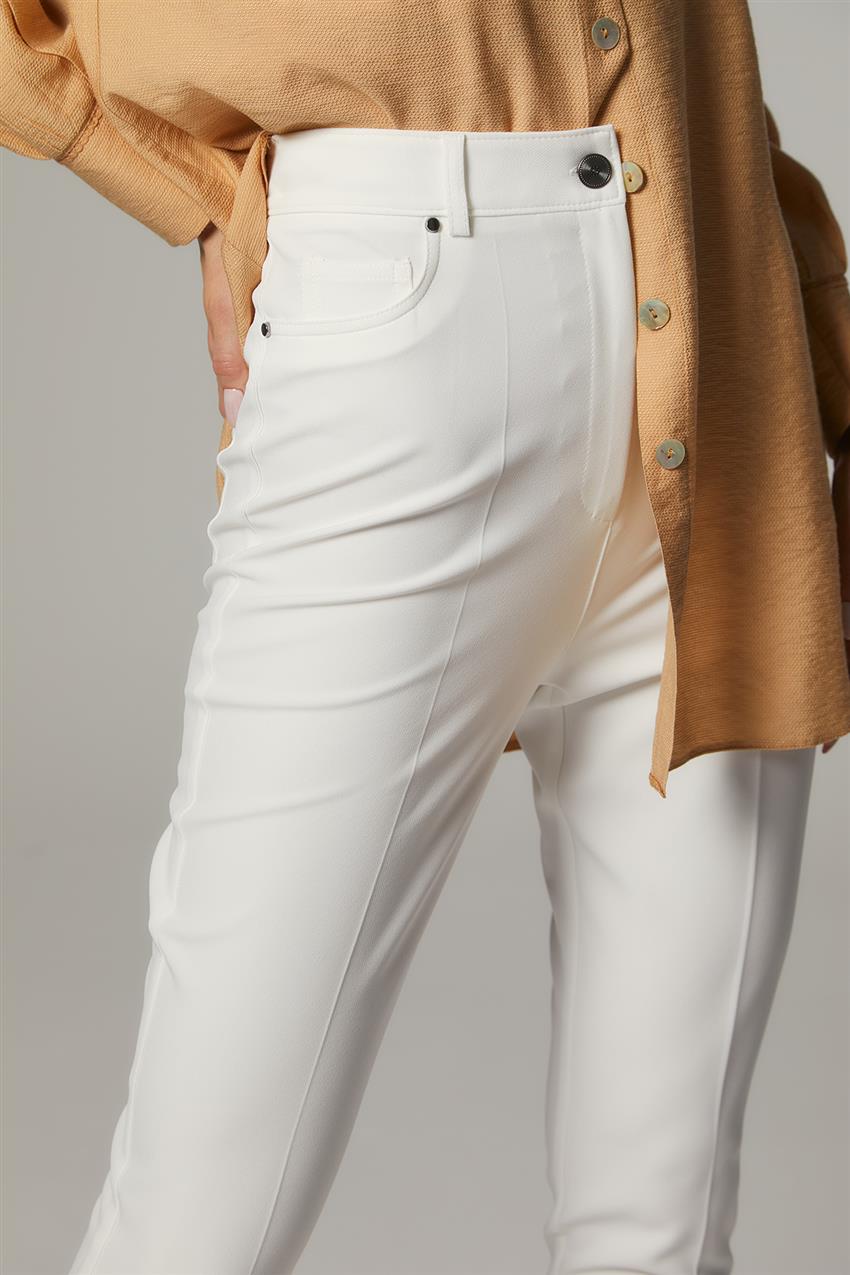 Taşlı Beş Cep Beyaz Pantolon SZ-5171-02