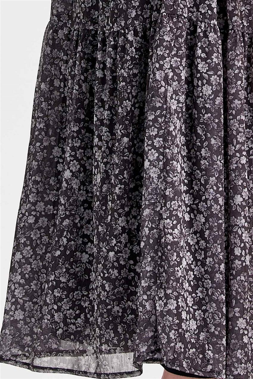 Boyundan Bağlamalı Kemer Detaylı Siyah Desenli Elbise V20YELB17013
