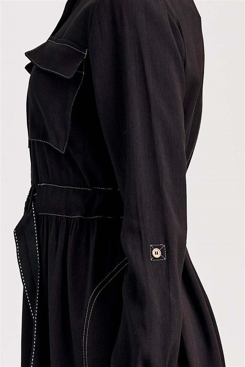 Cep ve Kemer Detaylı Maxi Boy Siyah Günlük Elbise V20YELB17003