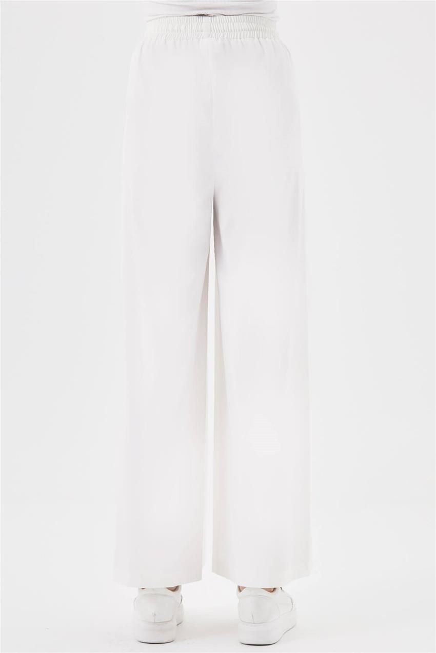 Beli Lastikli Cepli Geniş Paça Beyaz Pantolon V19YPNT35046