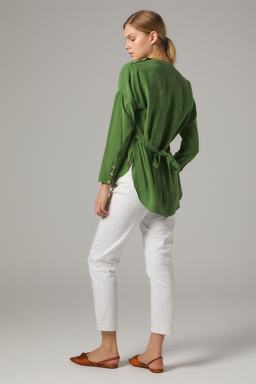 Kuşaklı Yeşil Bluz