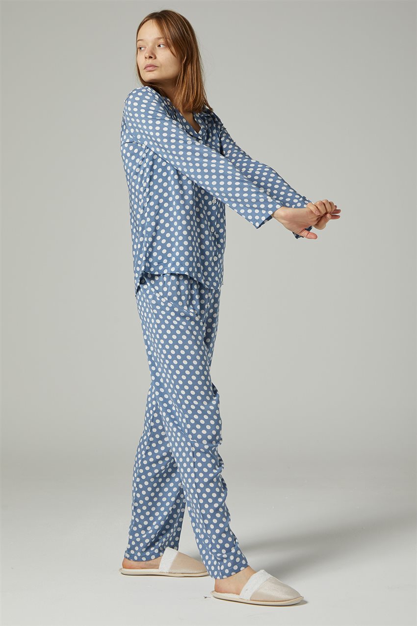 Puantiyeli Bebek Mavisi Pijama Takım