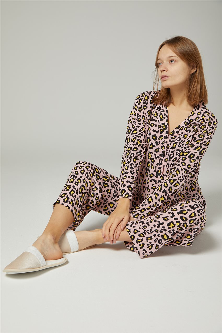 Leoparlı Pembe Pijama Takım 