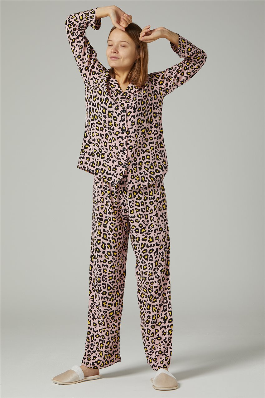 Leoparlı Pembe Pijama Takım 