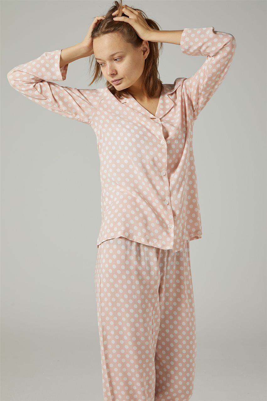 Puantiyeli Pembe Pijama Takım