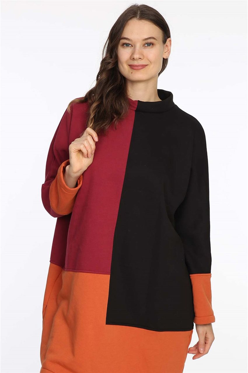 Sweatshirt-Black-Claret Red 601-01-67