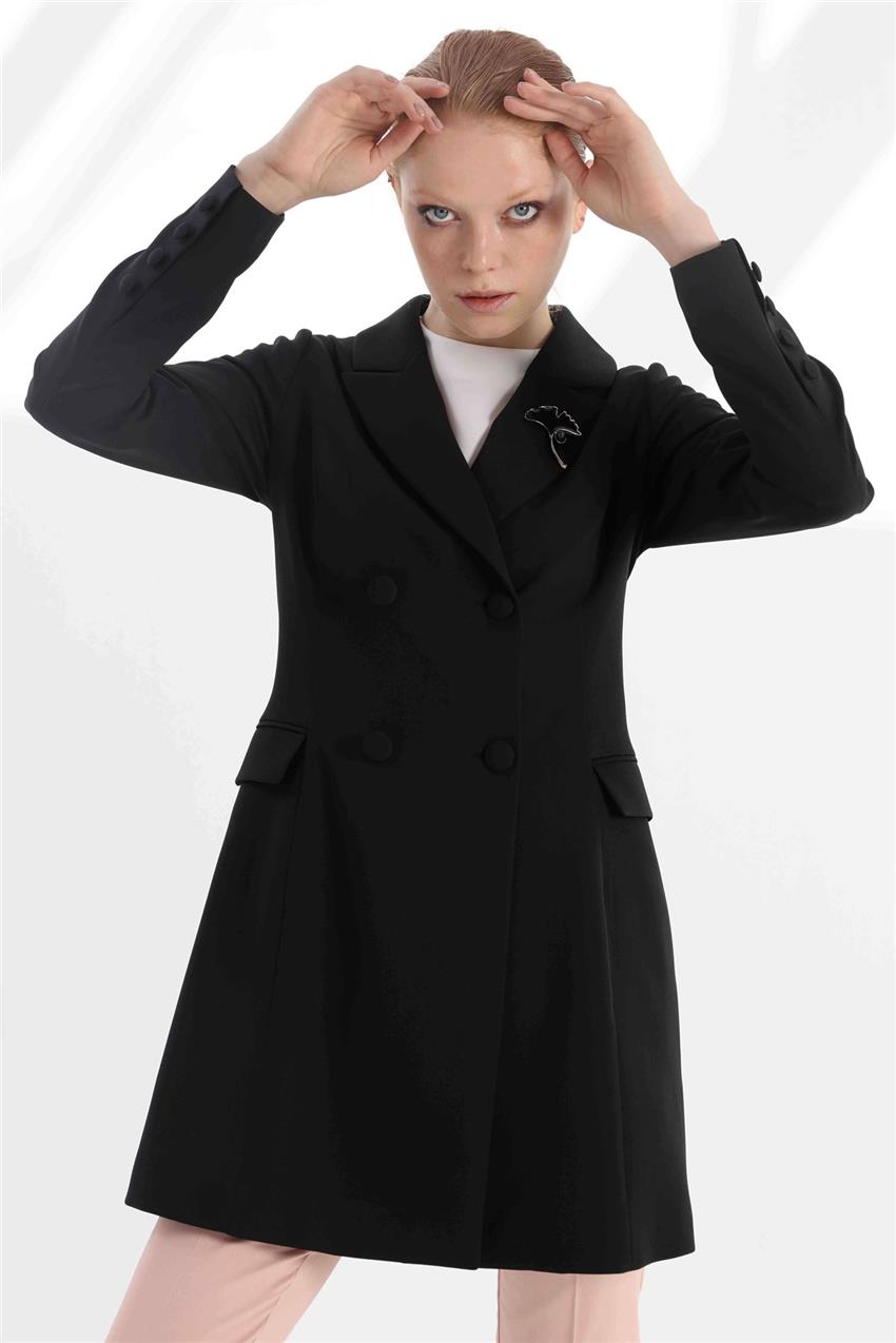 Broş Detaylı Desenli Astarlı Kadın Ceket Siyah V20KCKT14005