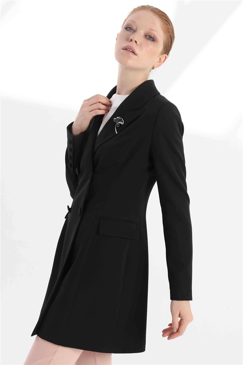 Broş Detaylı Desenli Astarlı Kadın Ceket Siyah V20KCKT14005