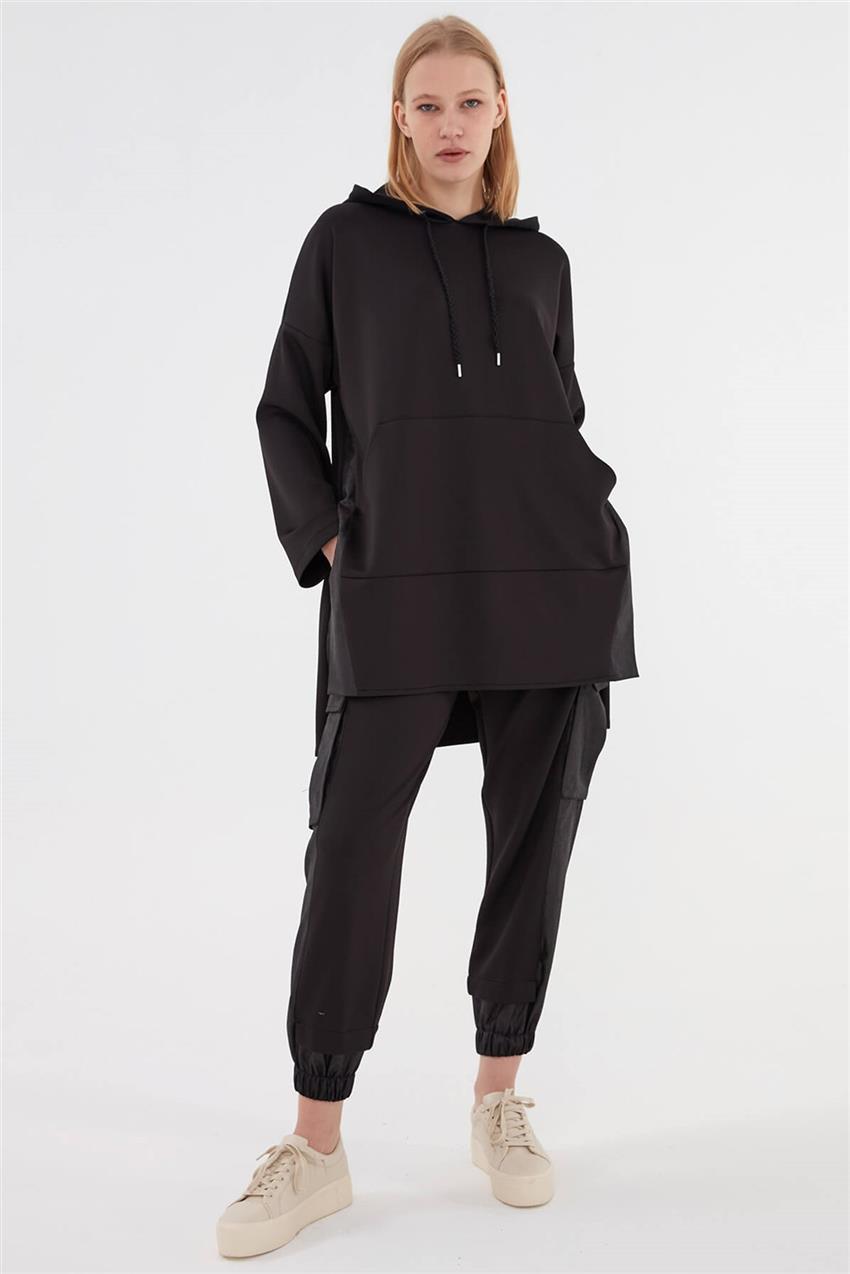 Kapşonlu Rahat Form Kadın Takım Siyah V20KTKM43011