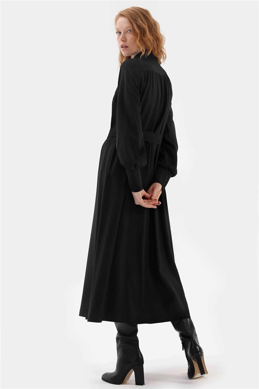 Fermuar Detaylı Belden Bağlamalı Kadın Elbise Siyah V20KELB17004