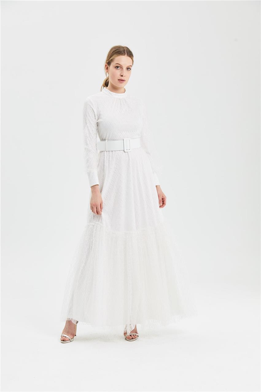 Clio Collection Simli Baklava Desenli Elbise Beyaz 20Y1616001 20Y1616001
