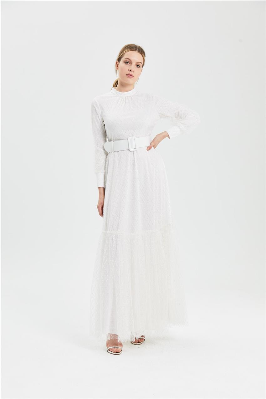Clio Collection Simli Baklava Desenli Elbise Beyaz 20Y1616001 20Y1616001