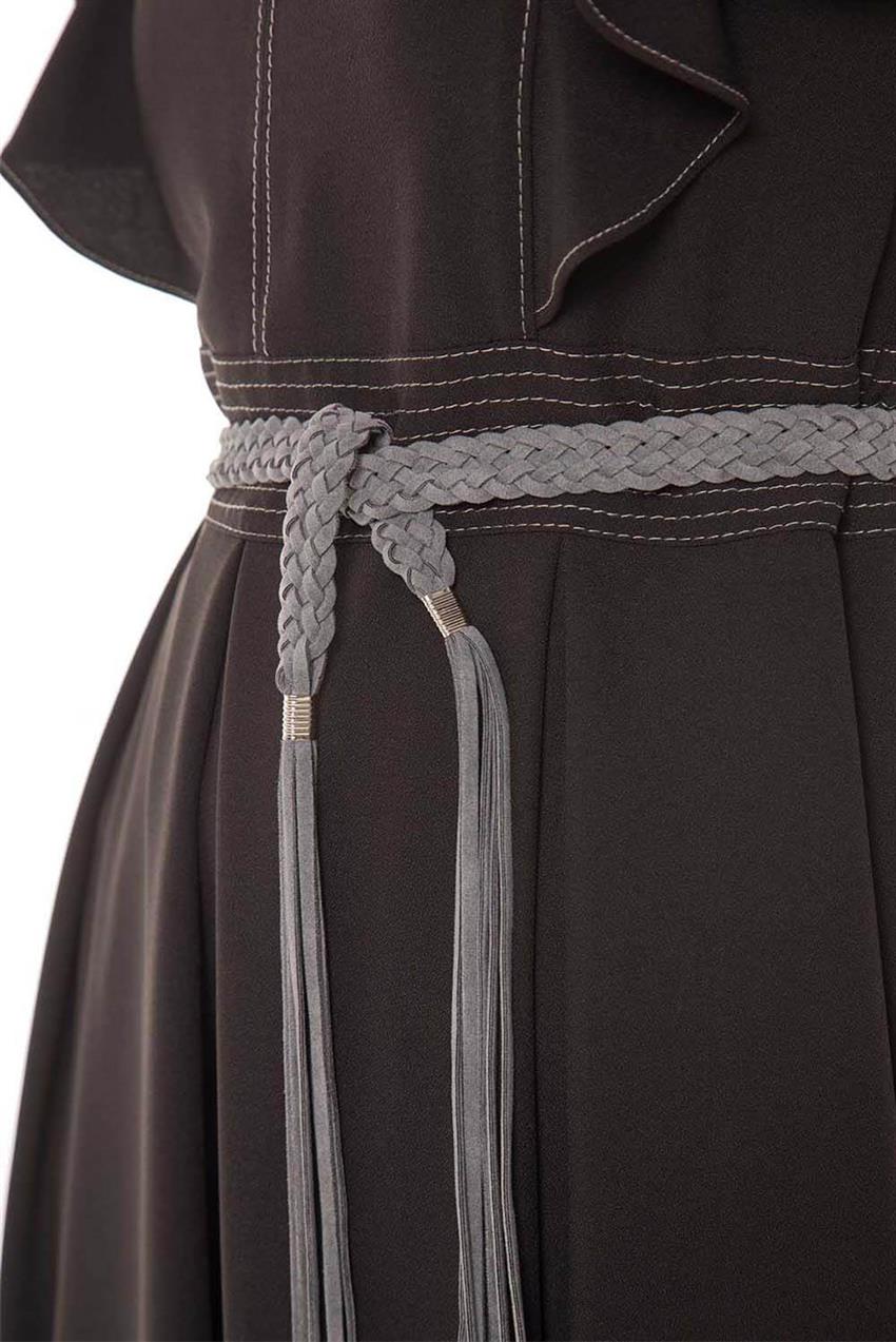 Hasır Kemerli Siyah Jile Elbise V20YJİL48001