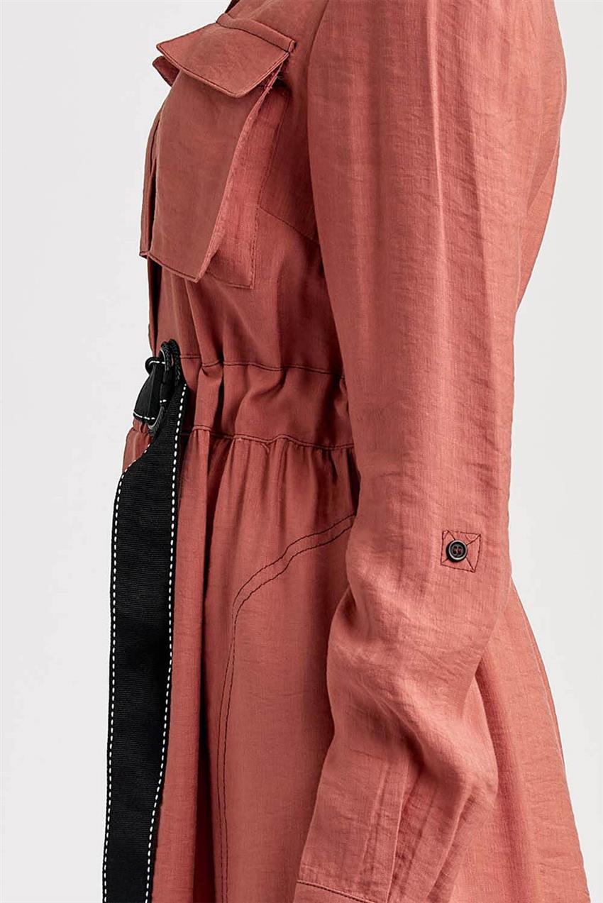 Cep ve Kemer Detaylı Maxi Boy Gül Kurusu Günlük Elbise V20YELB17003