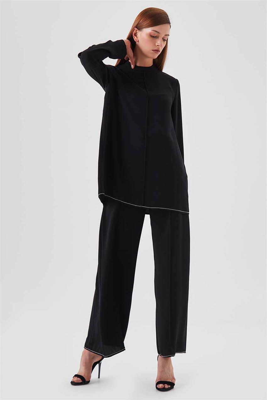 Zincir İşlemeli Tunik Pantolon Siyah İkili Takım V20YTKM43030