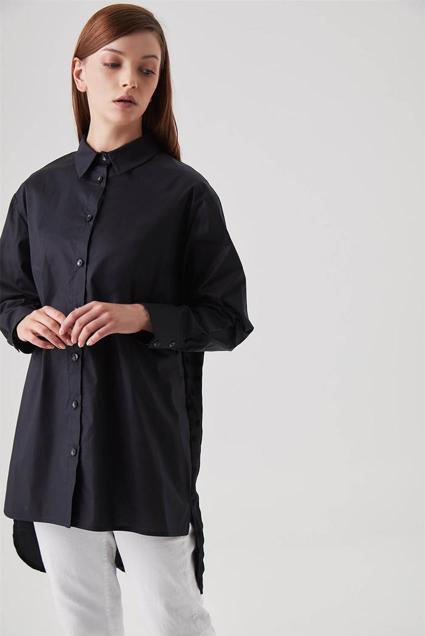 Puantiye ve Sim Şeritli Siyah Gömlek Tunik V20YGML22011
