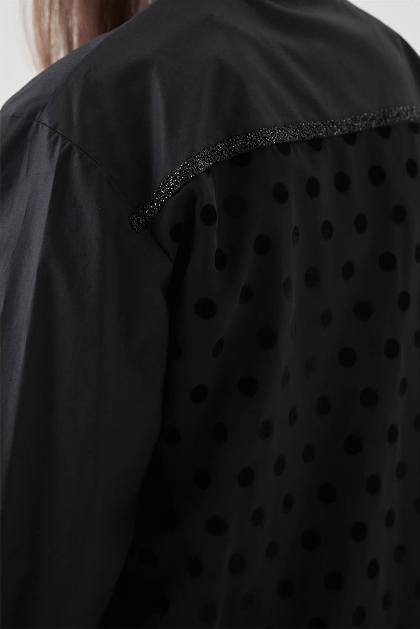 Puantiye ve Sim Şeritli Siyah Gömlek Tunik V20YGML22011