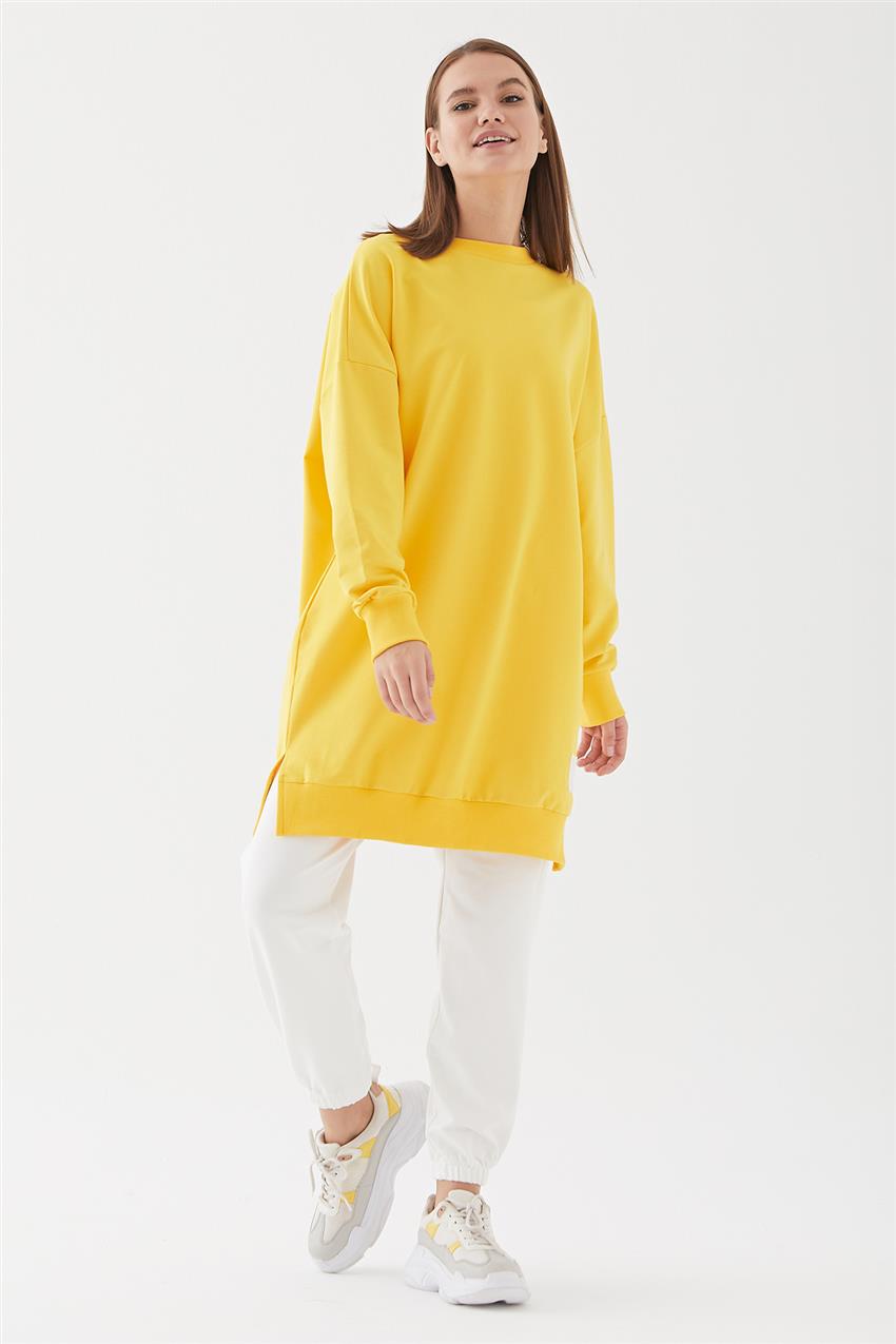 Sıfır Yaka Oversize Sarı Sweatshirt