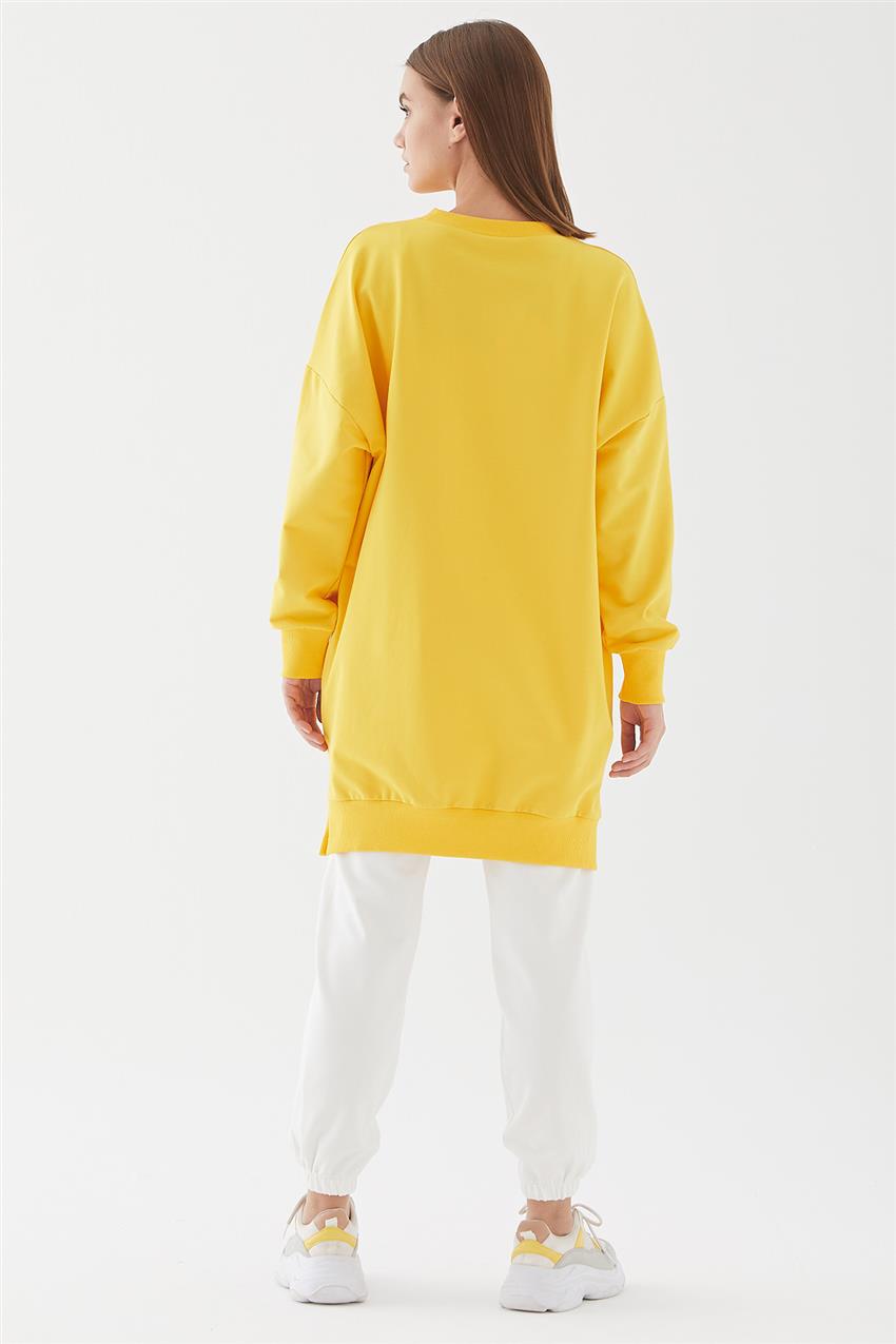 Sıfır Yaka Oversize Sarı Sweatshirt