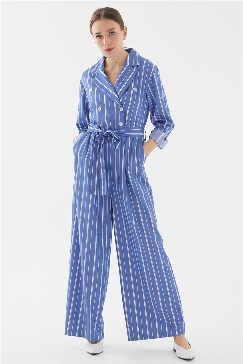 Double-breasted striped overalls light blue TK-W1118-16