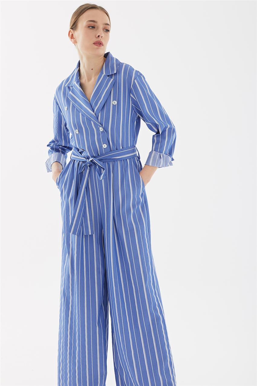 Double-breasted striped overalls light blue TK-W1118-16