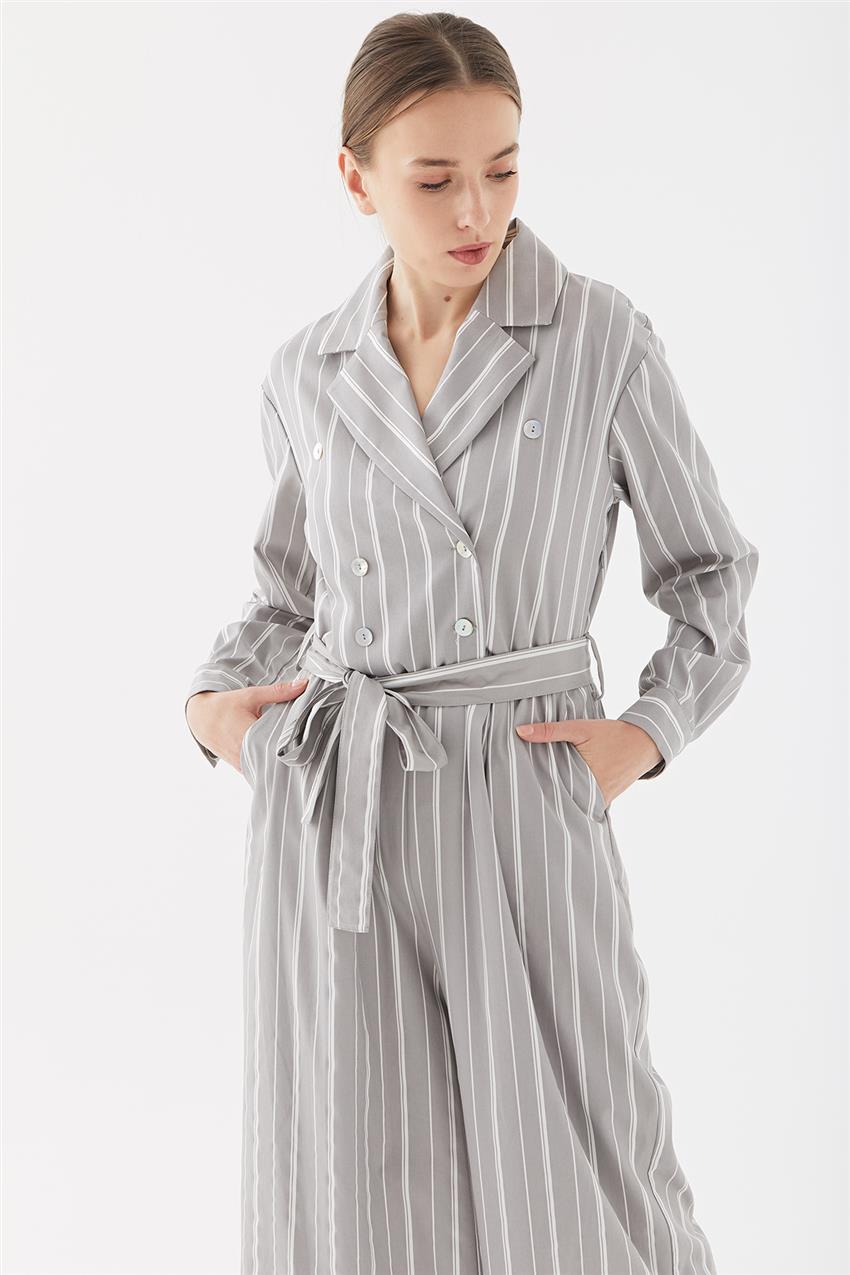 Breasted Striped Jumpsuit Gray TK-W1118-05