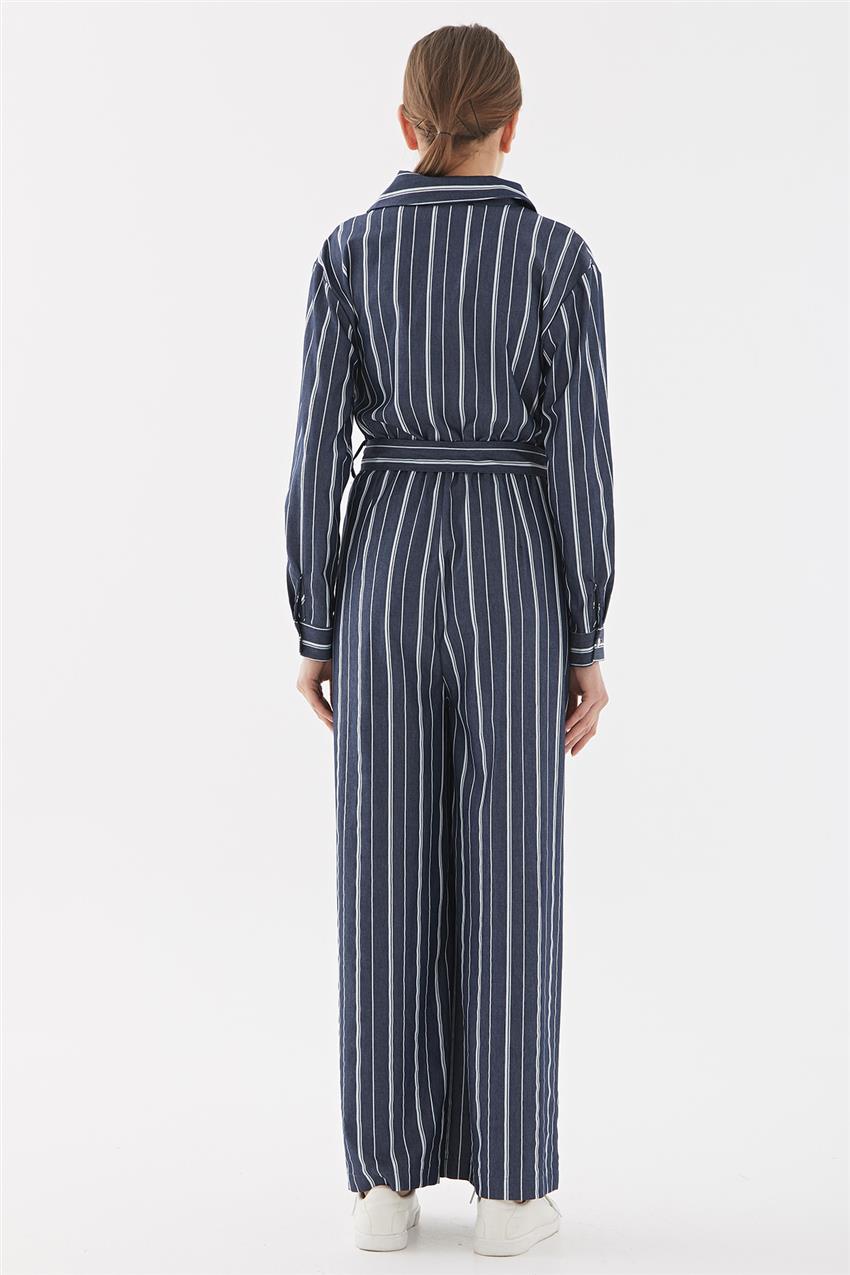 Breasted Striped Jumpsuit Navy Blue TK-W1118-08