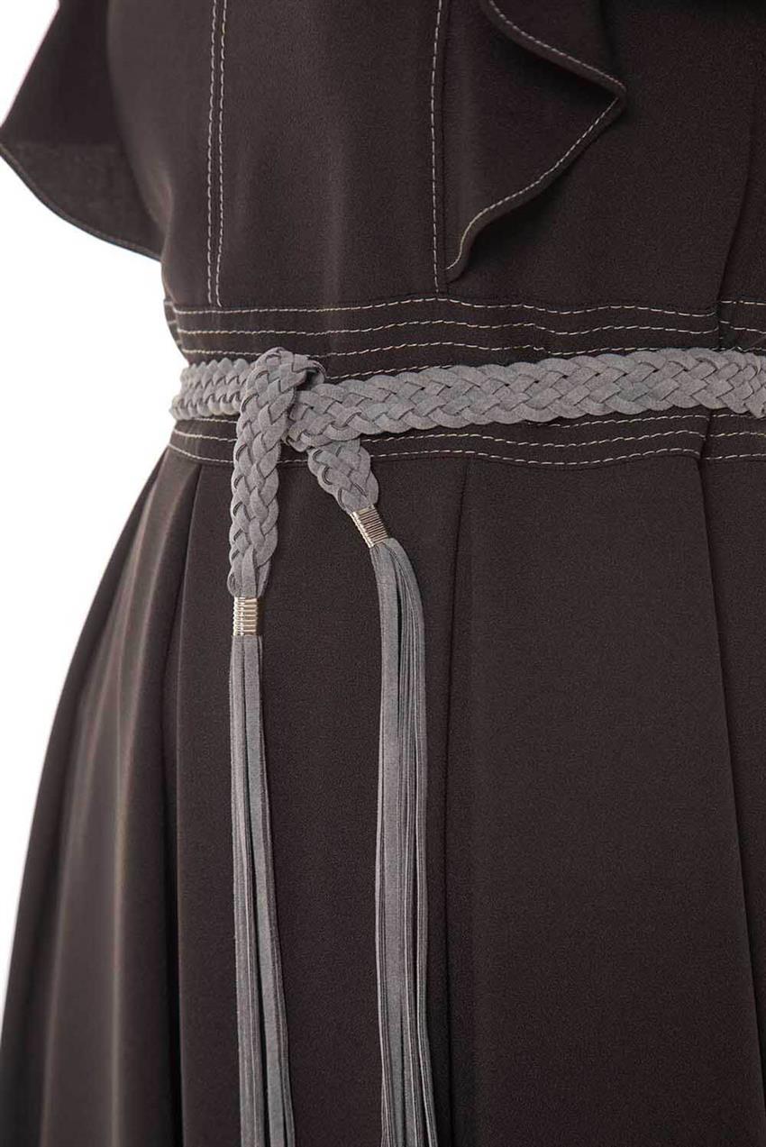 Hasır Kemerli Siyah Jile Elbise V20YJİL48001