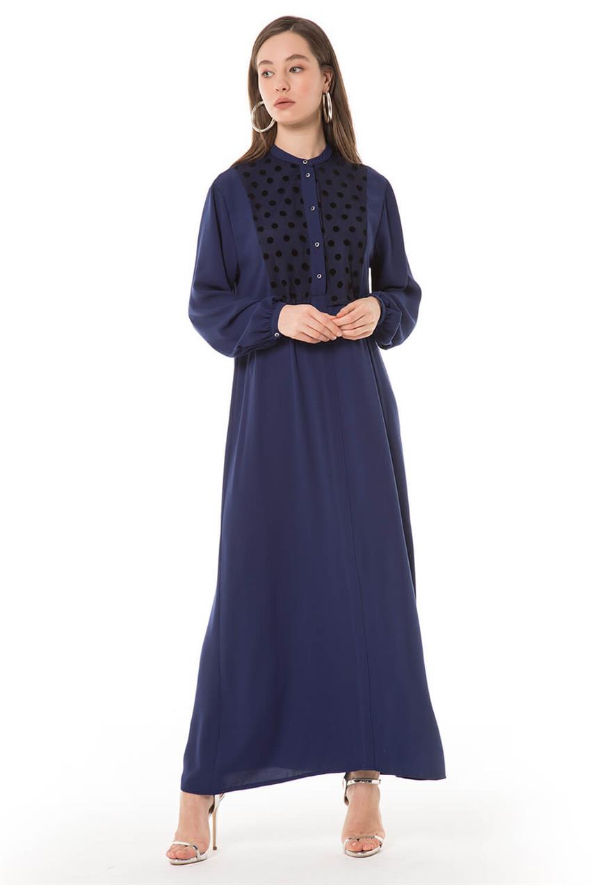 Puantiye Detaylı Lacivert Elbise V20YELB17019