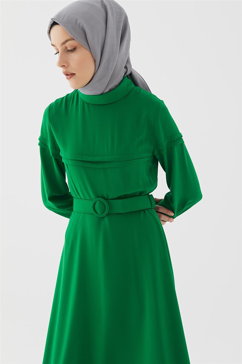 Nervür Dikişli Açık Yeşil Elbise