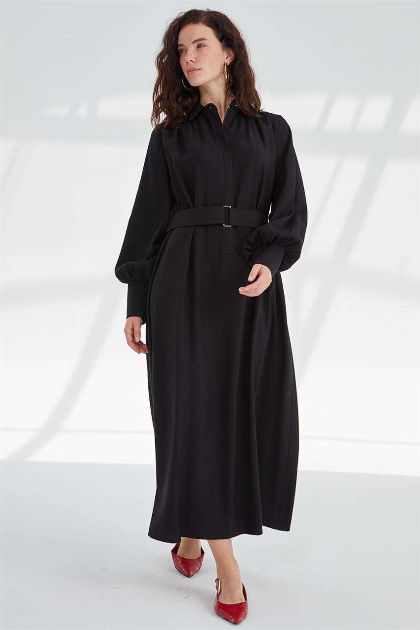 Fermuar Detaylı Belden Bağlamalı Kadın Elbise Siyah V20KELB17004