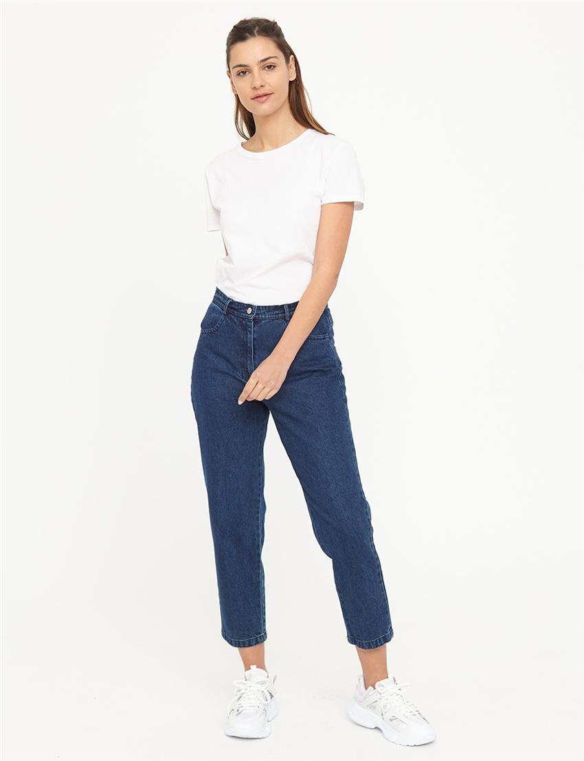 Basic Mom Jeans Lacivert