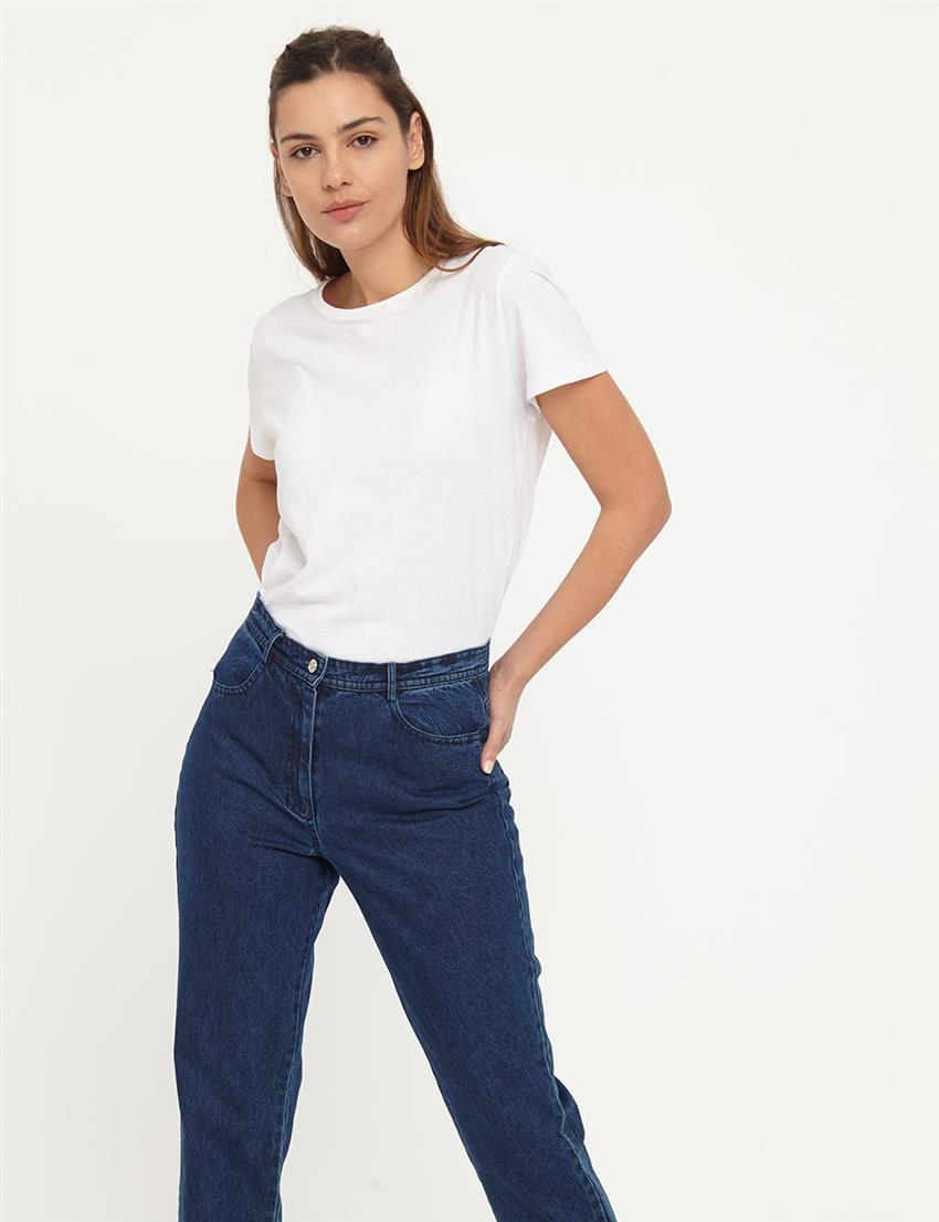 Basic Mom Jeans Lacivert