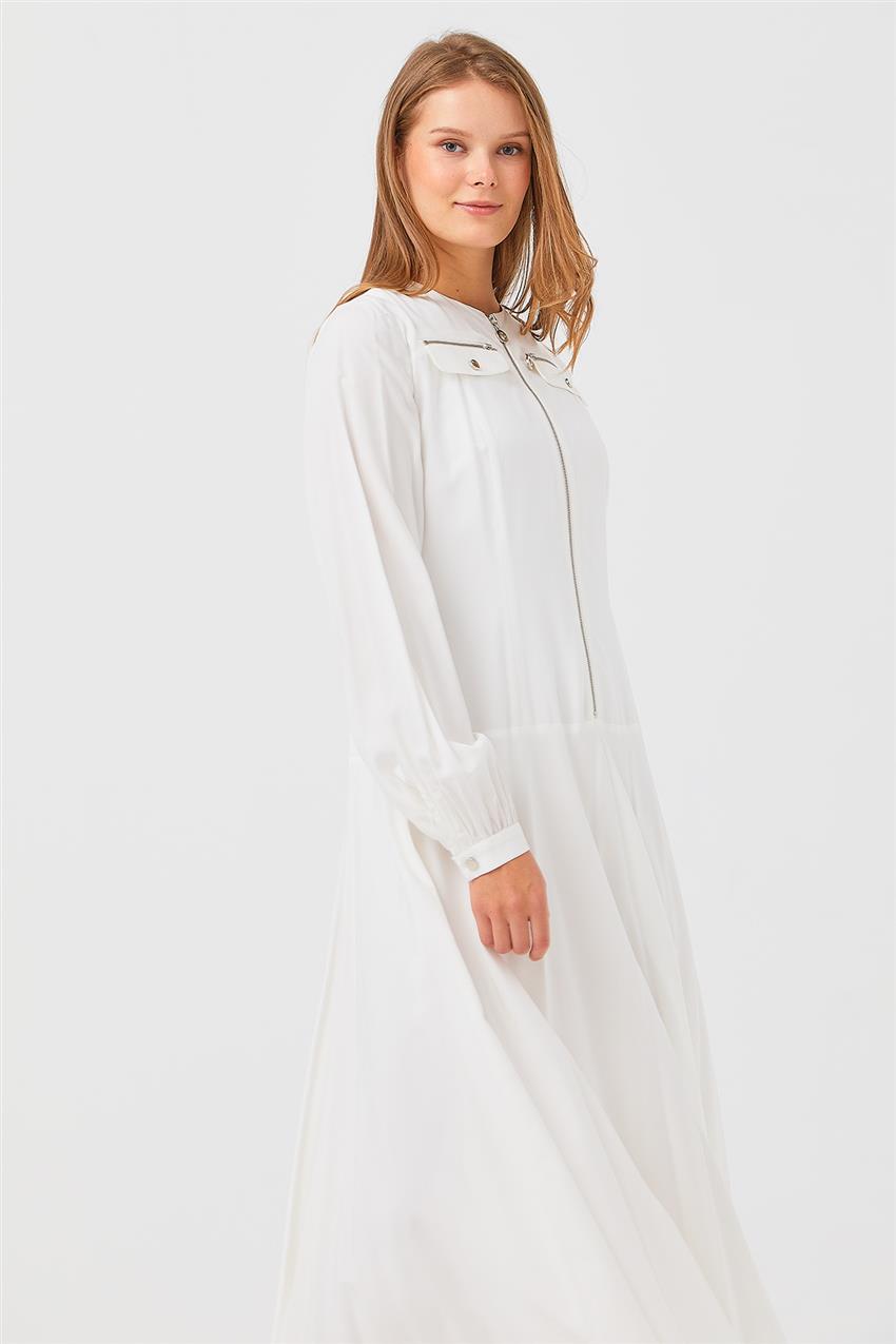 Fermuarlı Beyaz Elbise 