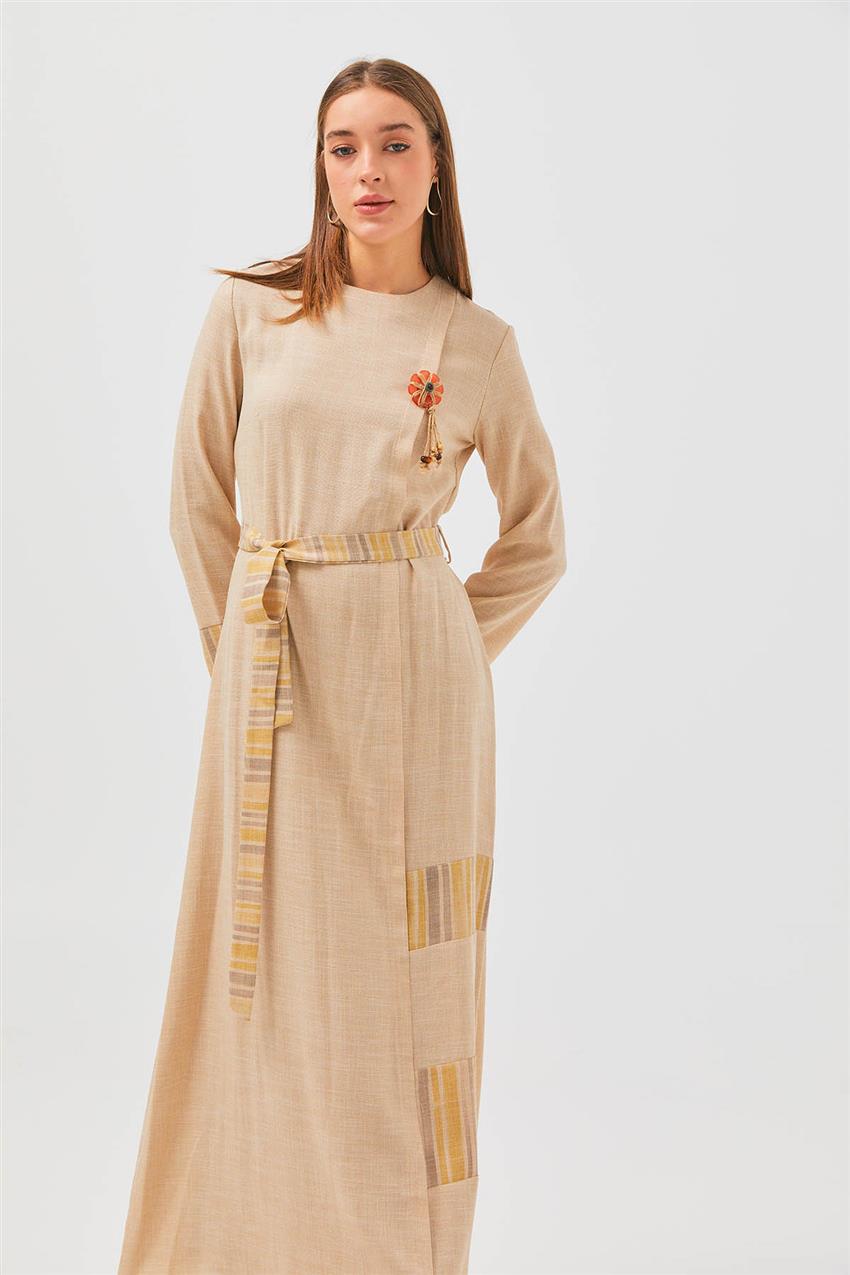 Doğal Kumaşlı Safran Elbise