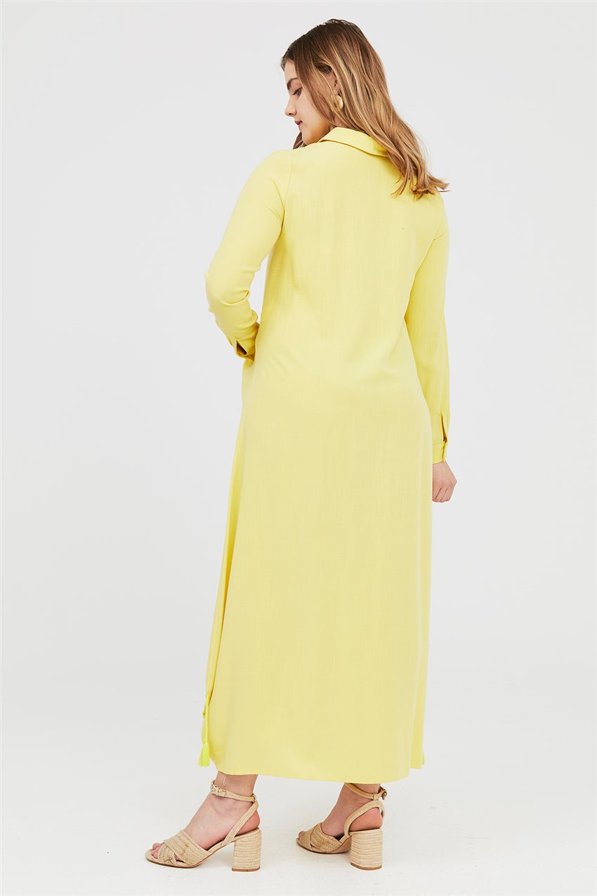 Belden Cepli Sarı Elbise