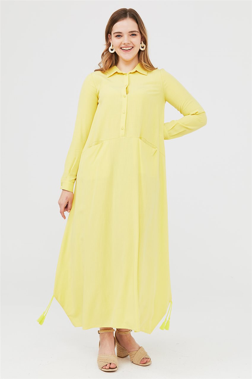 Belden Cepli Sarı Elbise