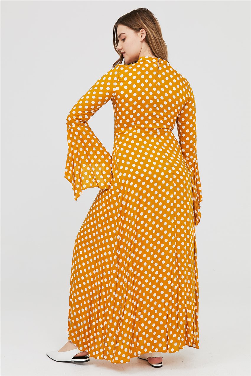 Puantiyeli Safran Elbise