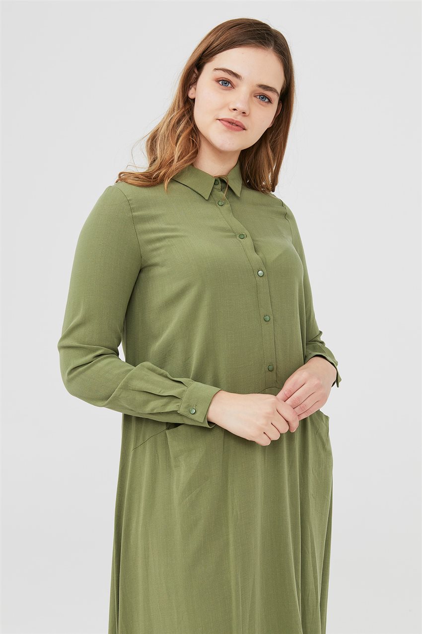 Belden Cepli Fıstık Yeşili Elbise