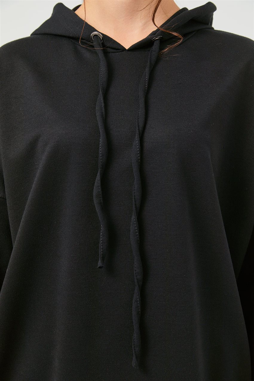 Kapüşonlu Oversize Siyah Tunik