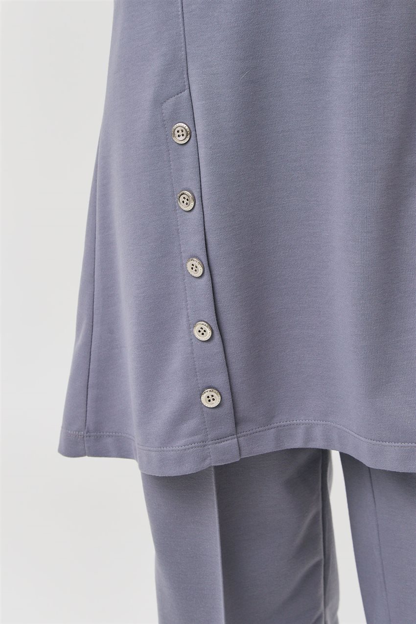 Düğme Detaylı Tunik-Pantolon İkili Gri Takım