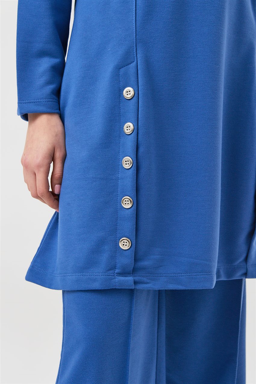 Düğme Detaylı Tunik-Pantolon İkili Mavi Takım