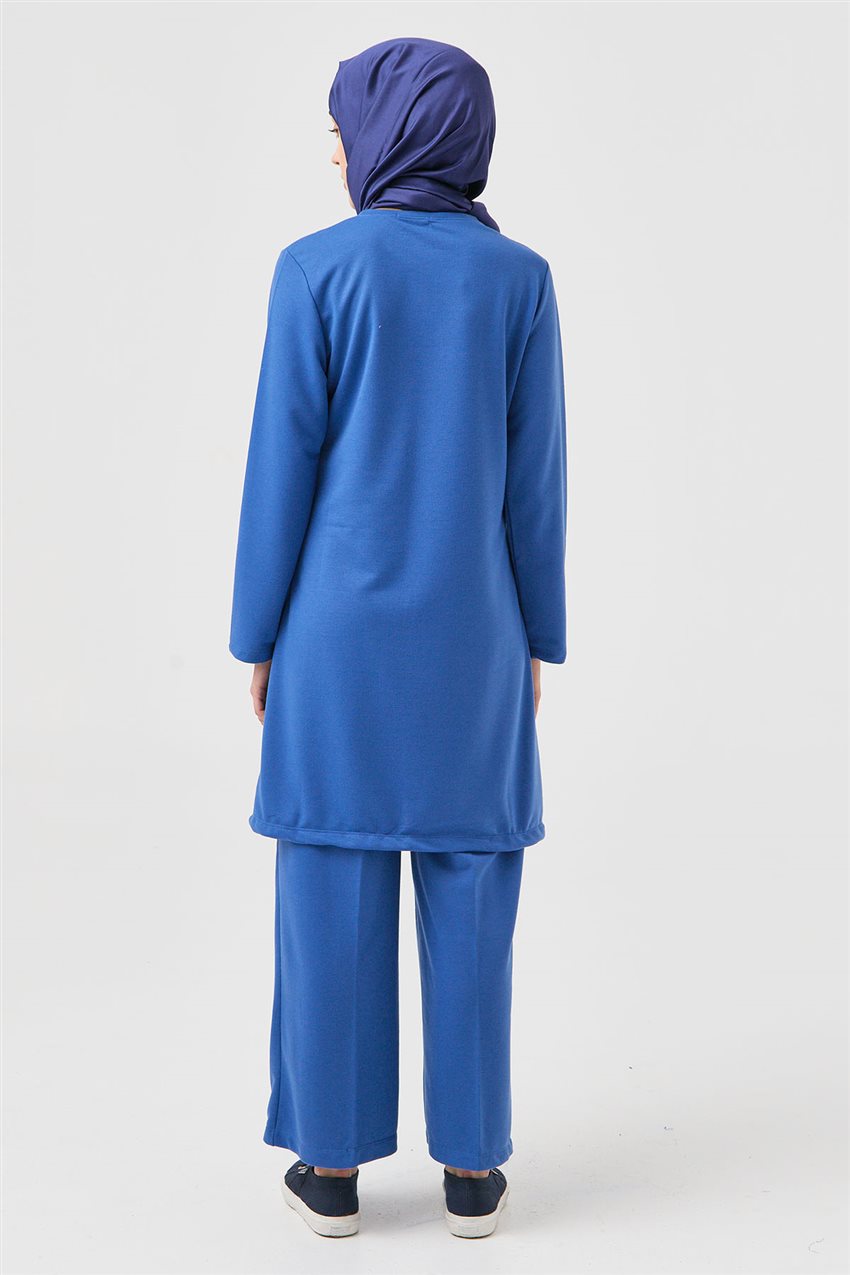 Düğme Detaylı Tunik-Pantolon İkili Mavi Takım