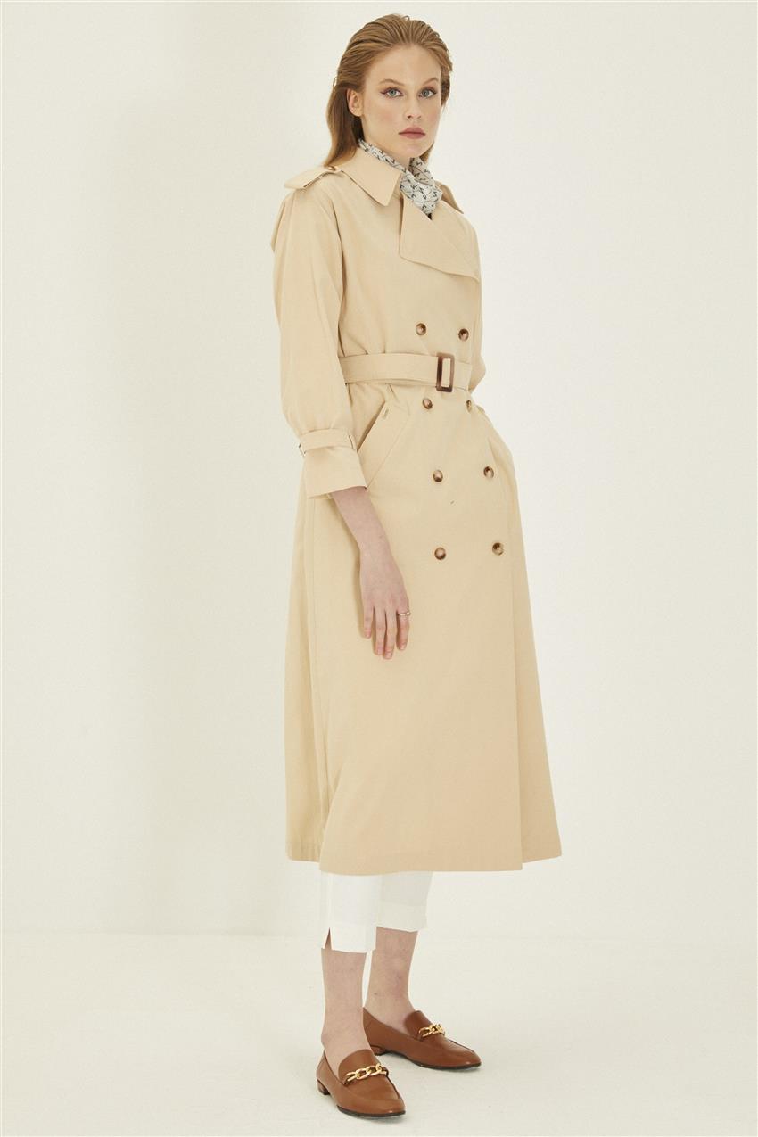 Zühre Breasted Collar and Shoulder Apolent Stone Trench Coat 12887 Z22YB12887ZB100001-R1255
