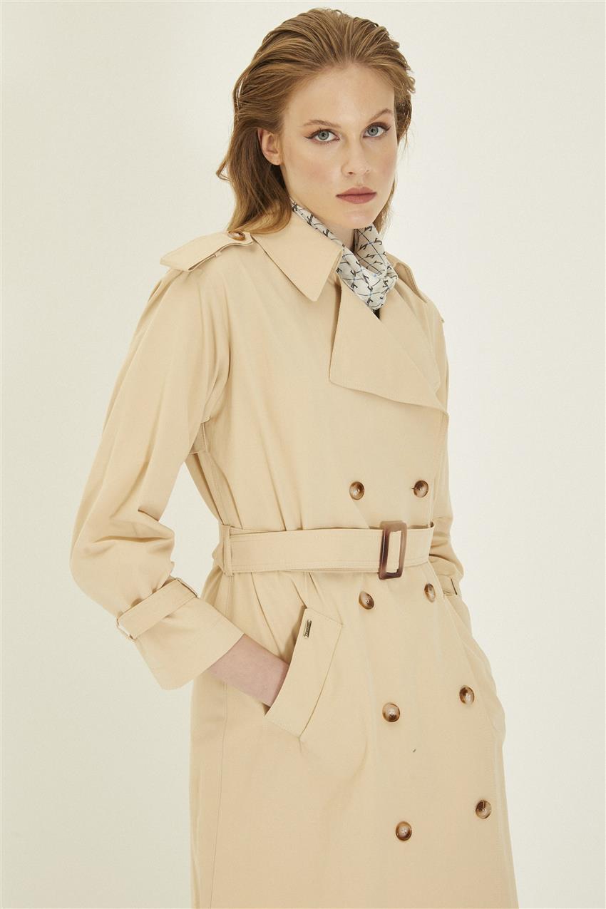 Zühre Breasted Collar and Shoulder Apolent Stone Trench Coat 12887 Z22YB12887ZB100001-R1255